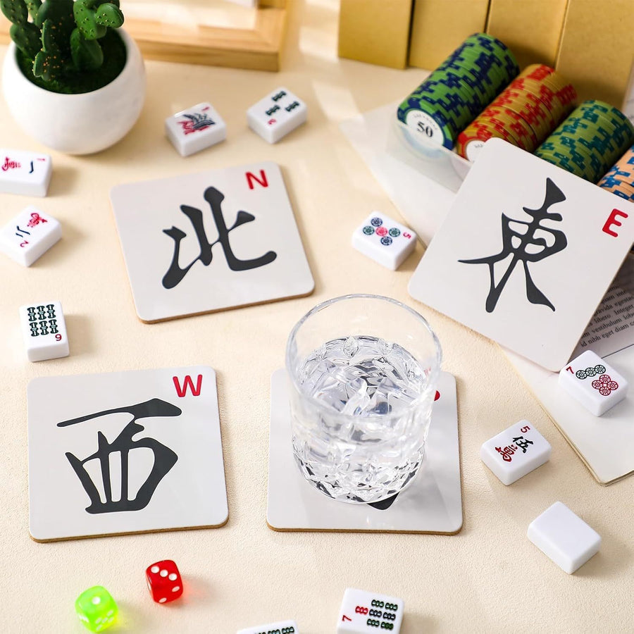 Mahjong Coasters, Set of 4, Wood, East South West North Chinese Characters, view 3