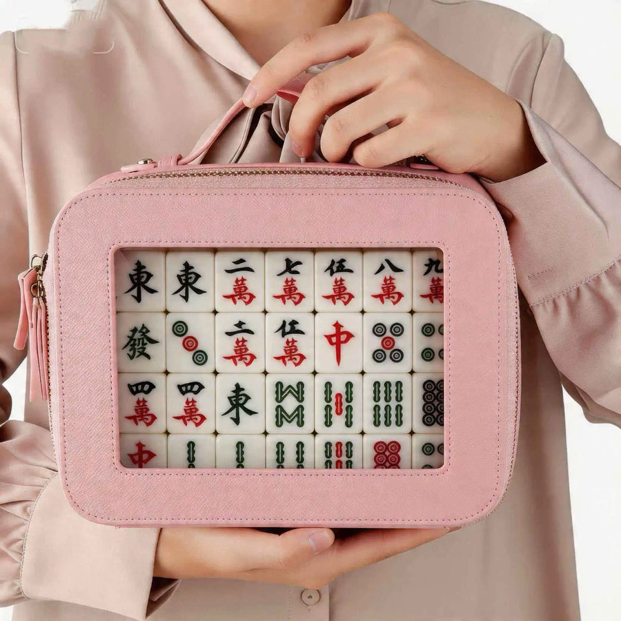 Mahjong Tote Bag, Large Transparent PU Waterproof Tote, Minimalist Design, view 5