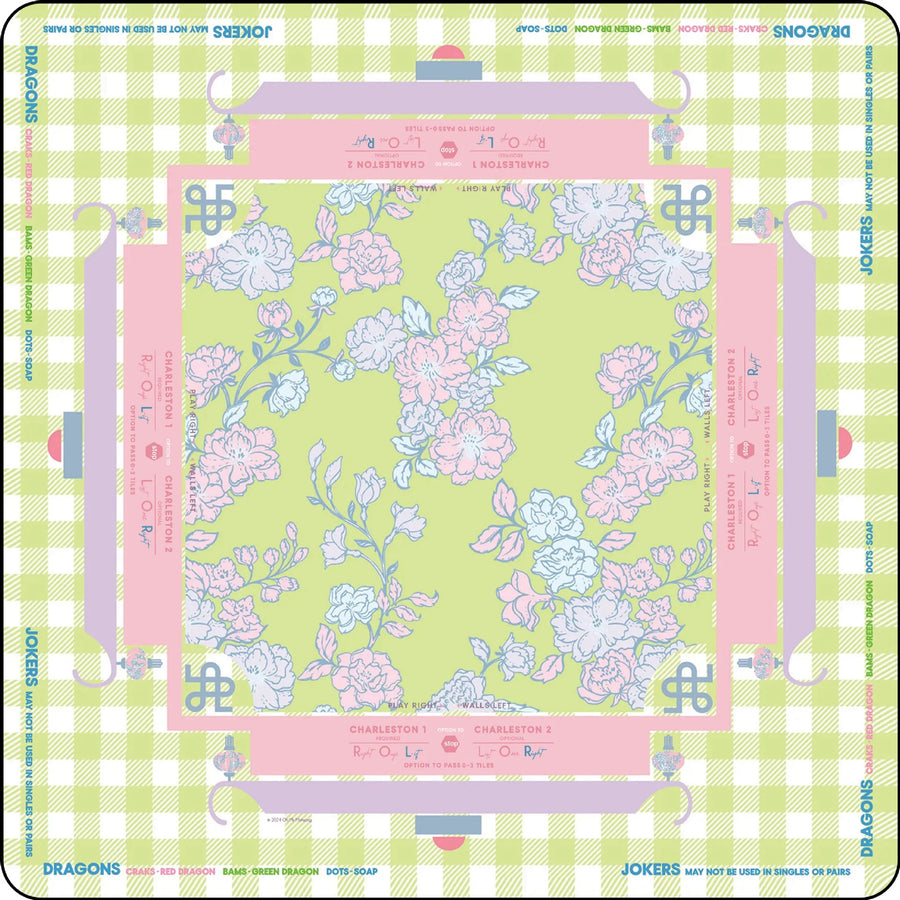 American Mahjong Mat, Rubber, Noise Reducing, Abstract Coral Sea Floral Pattern