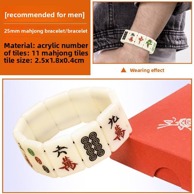Mahjong Pendant Necklace and Bracelet Set, Acrylic and Wood, for Men and Women, view 5