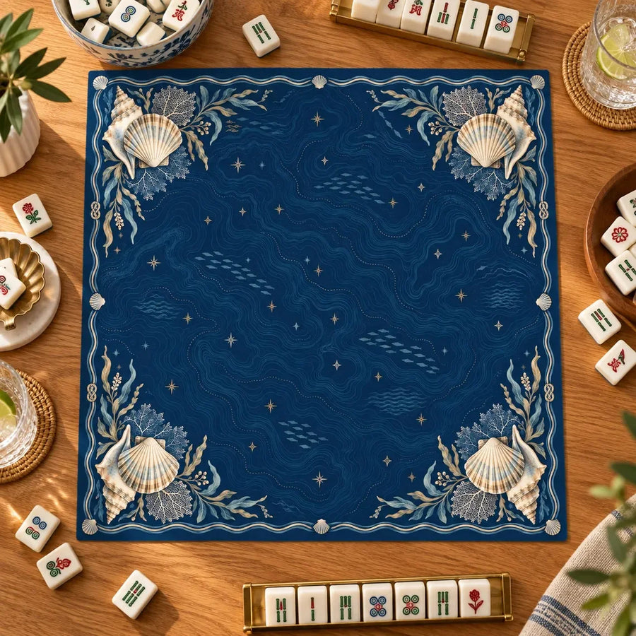 American Mahjong Mat with Storage Bag, Neoprene, Non-Slip, Noise Reducing, Peony and Peacock