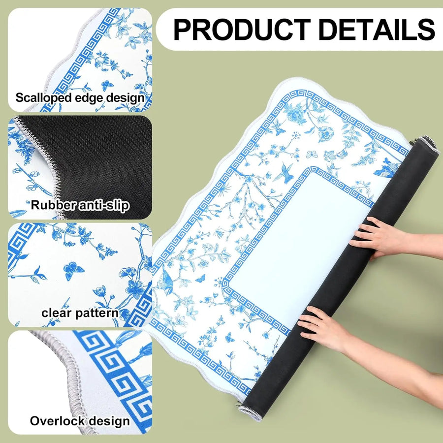 Mahjong Mat, 31.5 x 31.5 Inch (80 cm) Neoprene, Scalloped Edge, Non-Slip, Waterproof, Chinoiserie, view 3