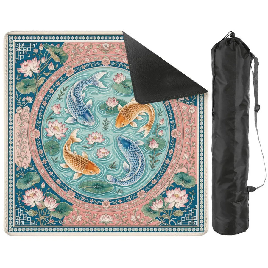 American Mahjong Mat with Storage Bag, Neoprene, Non-Slip, Noise Reducing, Koi Fish and Lotus, view 2