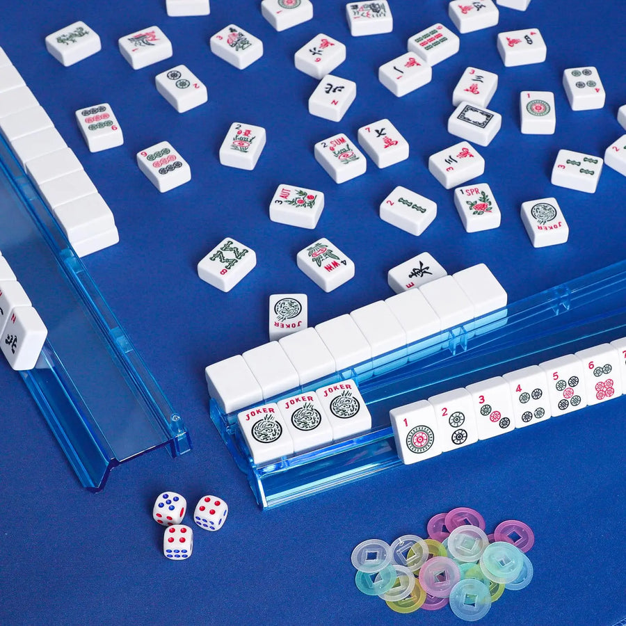 Mahjong Push Racks, 2-in-1 Rack and Pusher, Magnetic Plastic, Minimalist Design, Blue, view 5