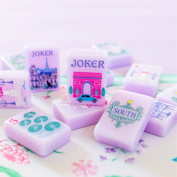 American Mahjong Set, 160 Hand Rubbed Crystal Acrylic Tiles, Purple Paris Style