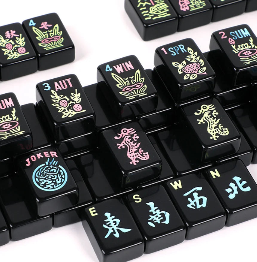 American Mahjong Set, 160 Engraved Hand Polished Melamine Tiles, Solid Black, view 5
