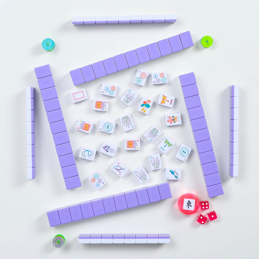 American Mahjong Set, 160 Layered Melamine Tiles, Purple Lady Floral Design, view 6