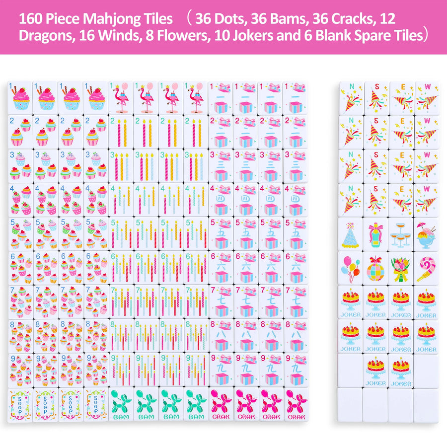 American Mahjong Set, 160 Engraved Melamine Tiles with Travel Bag, Rose Red, view 6