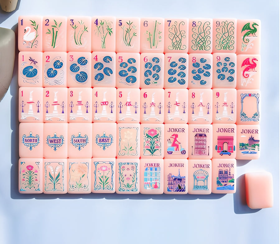 American Mahjong Set, 160 CNC Processed Crystal Acrylic Tiles, Pink Parisian Style, view 2