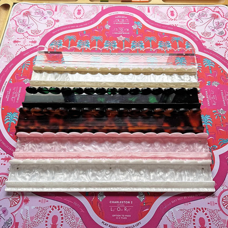 American Mahjong Rack Set with Magnetic Pusher, 20 Inch Modern Scalloped Acrylic, White Pearl, view 6