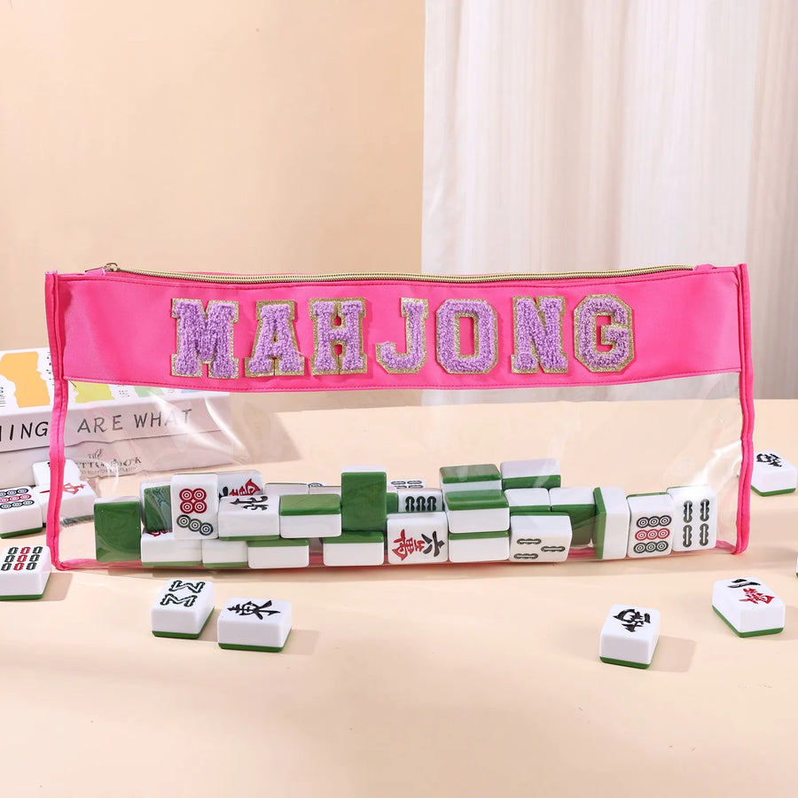 Mahjong Tile Storage Bag, Clear with Velvet Lining, Foldable, Mint Green, view 9