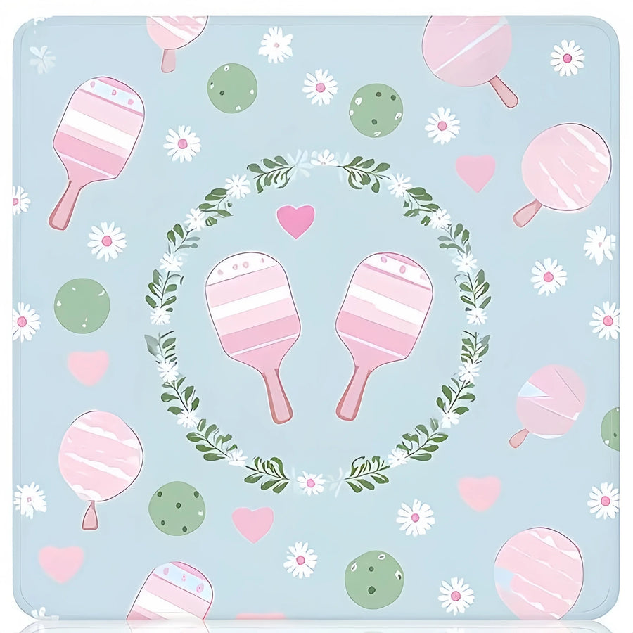 Mahjong Mat, 33 x 33 Inch Neoprene, Pink Pickleball Design, Grandmillennial Preppy Style, view 9