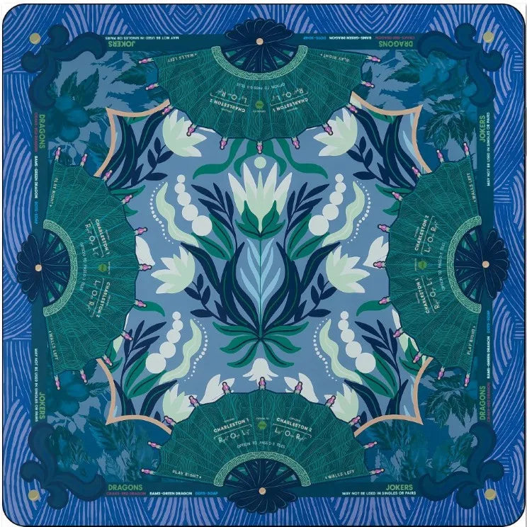 American Mahjong Mat, Rubber, Noise Reducing, Abstract Coral Sea Floral Pattern
