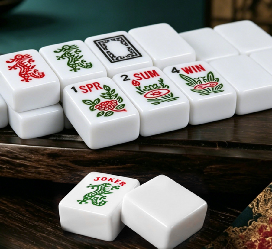 American Mahjong Set, 160 Engraved Hand Polished Melamine Tiles, Solid White, view 5