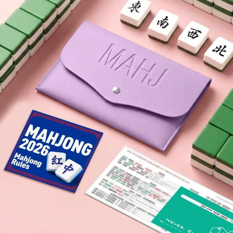 Mahjong Card Clutch Holder Set, Embossed MAHJ PU, with Squeeze Dice Pouch and Line Finder Sleeve, view 3