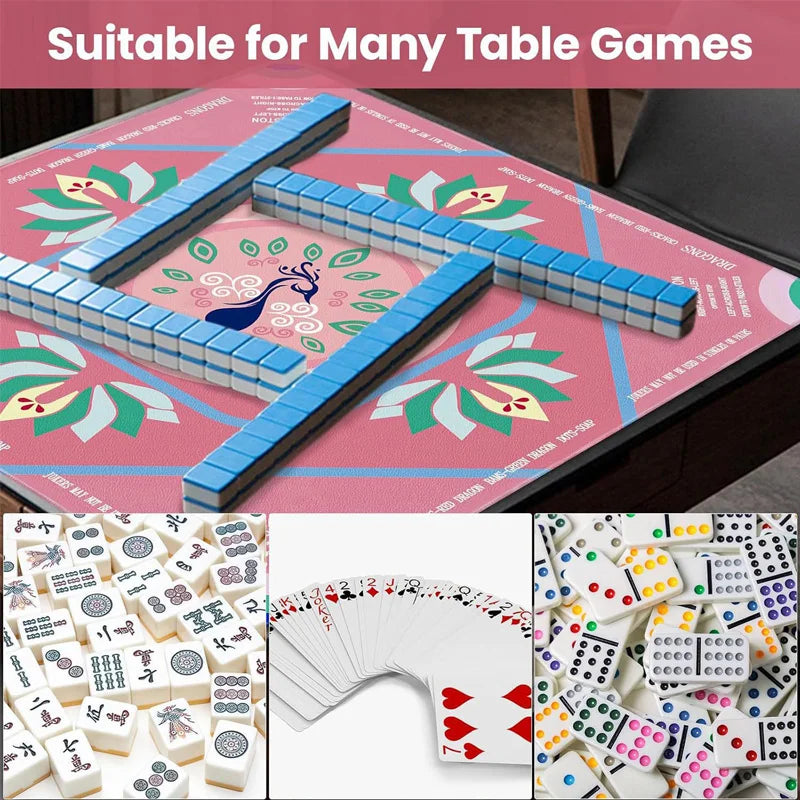 American Mahjong Table Mat, Rubber, Non-Slip, Noise Reducing, No Creases, Pink Lotus, view 2