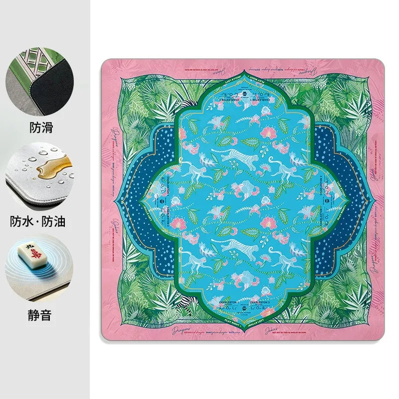 Mahjong Game Mat with Carry Bag, Rubber, Non-Slip, Quiet, Vintage Floral Pattern, view 12