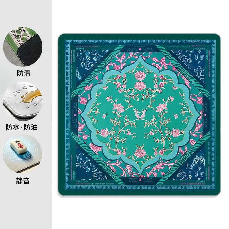 Mahjong Game Mat with Carry Bag, Rubber, Non-Slip, Quiet, Vintage Floral Pattern