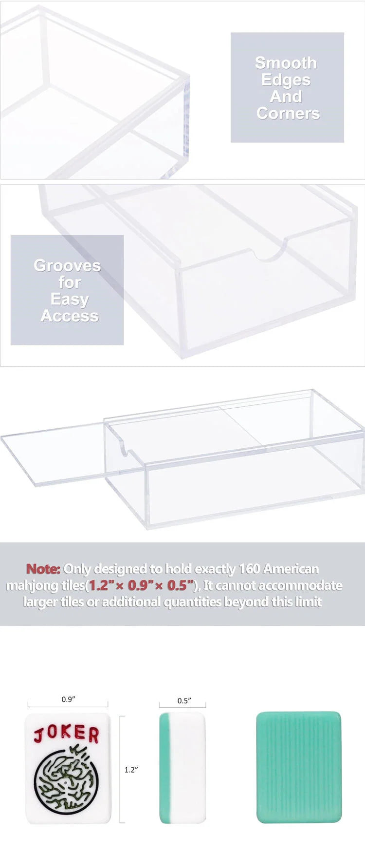 Mahjong Storage Box, Acrylic Display Case with Clear Sliding Cover, for 4 Players, view 6