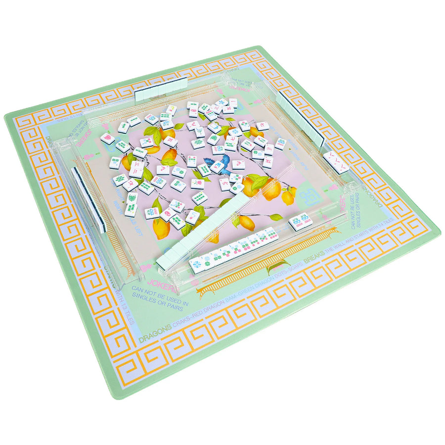 American Mahjong Mat for 4 Players, Square Rubber, Rollable, Portable, Lemon Yellow, view 3