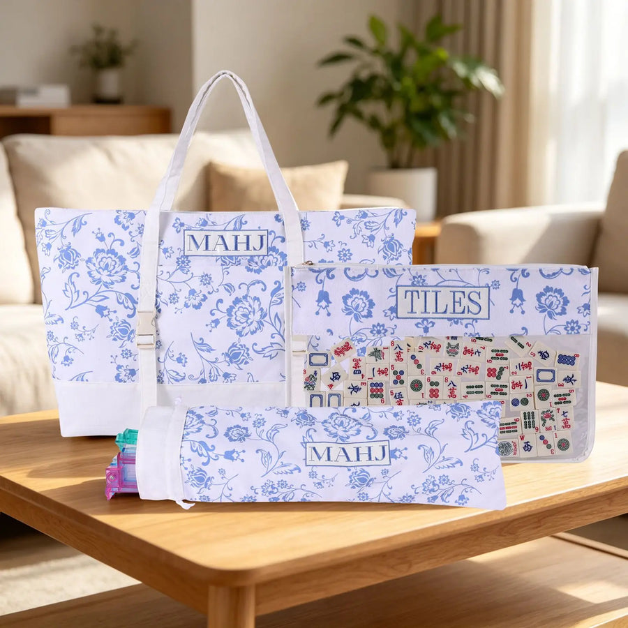 Mahjong Set, 166 Tiles, Canvas Tote Bag, Racks, Wind Indicator, Dice, Scoring Chips, Scorecard