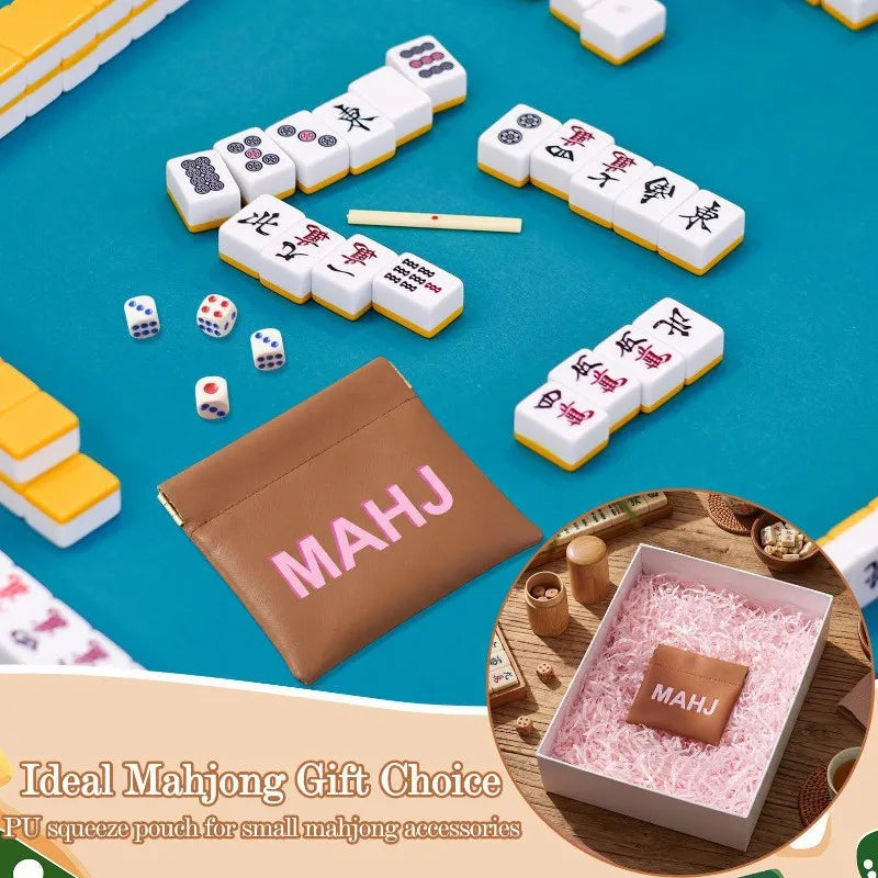 Mahjong Card Bag and Squeeze Dice Bag, PU Leather Protective Cover Case, view 3