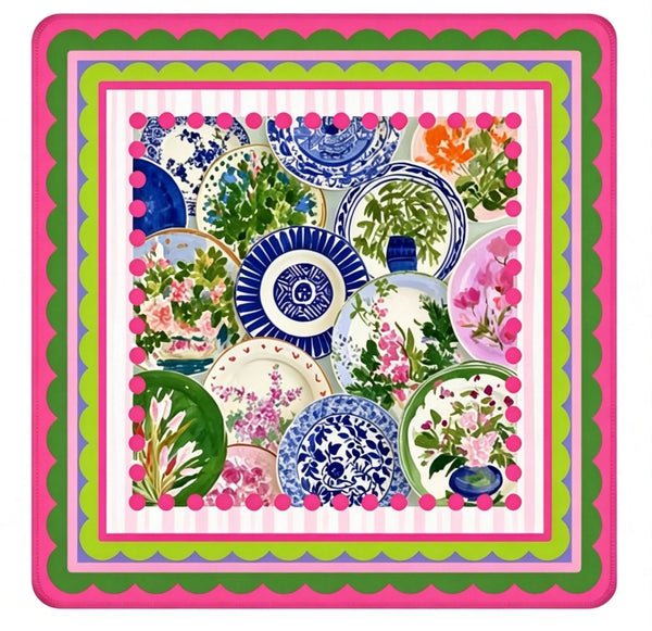 Mahjong Mat, Foldable Waterproof Neoprene, Non-Slip, Quiet, Modern Chinoiserie Lantern Print