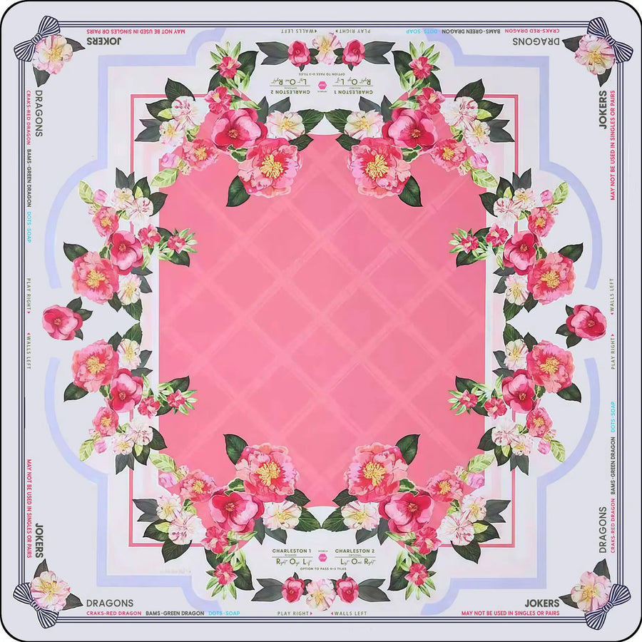 American Mahjong Mat, Rubber, Noise Reducing, Abstract Coral Sea Floral Pattern