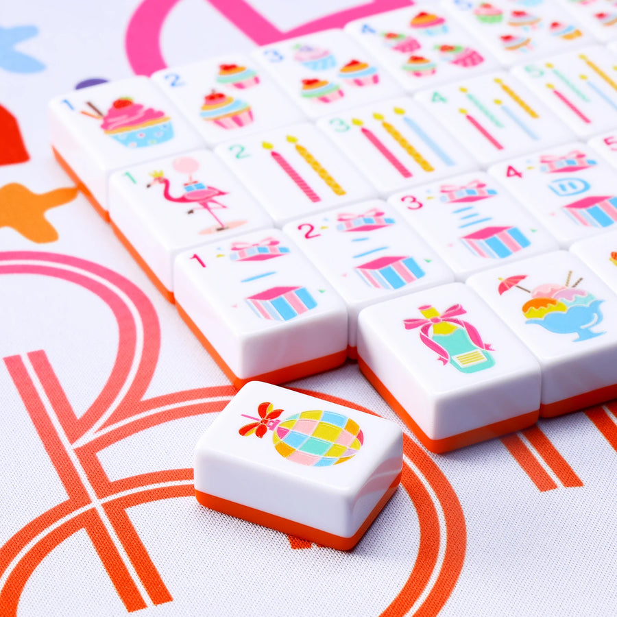 American Mahjong Set, 160 Engraved Melamine Tiles with Travel Bag and Dice, Rose Red Happy Birthday, view 4