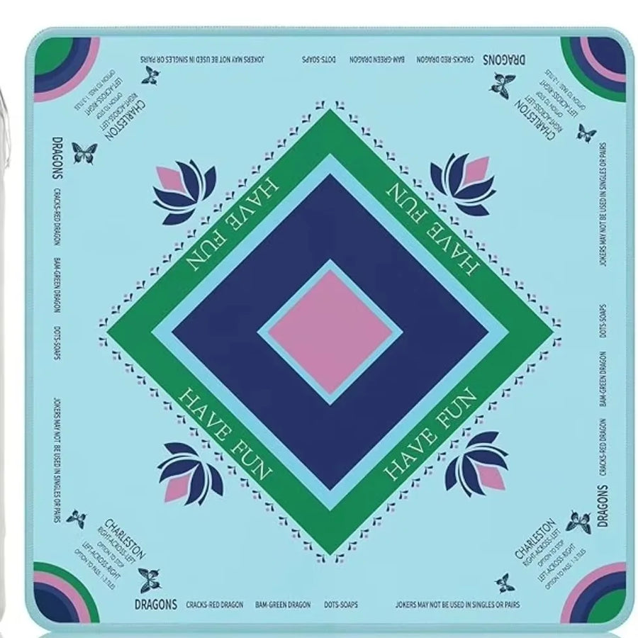 American Mahjong Mat with Charleston Markings and Bag, Square Rubber, Non-Slip, Noise Reducing