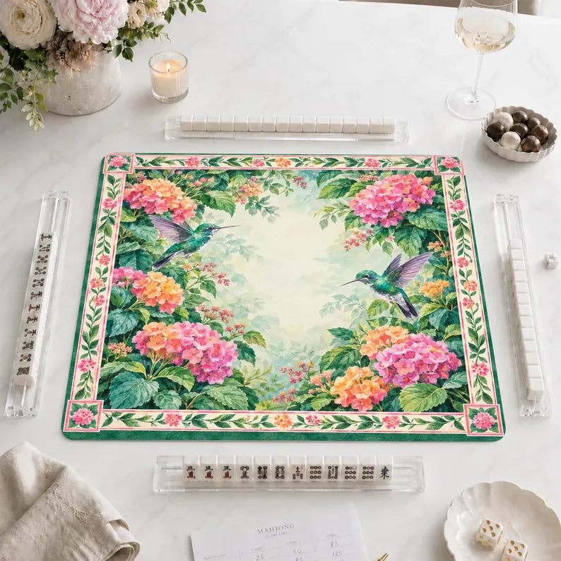 American Mahjong Mat with Storage Bag, Neoprene, Non-Slip, Noise Reducing, Koi Fish and Lotus