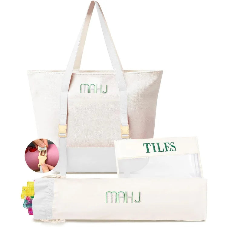 Mahjong Set, 166 Tiles, Canvas Tote Bag, Racks, Wind Indicator, Dice, Scoring Chips, Scorecard, view 12