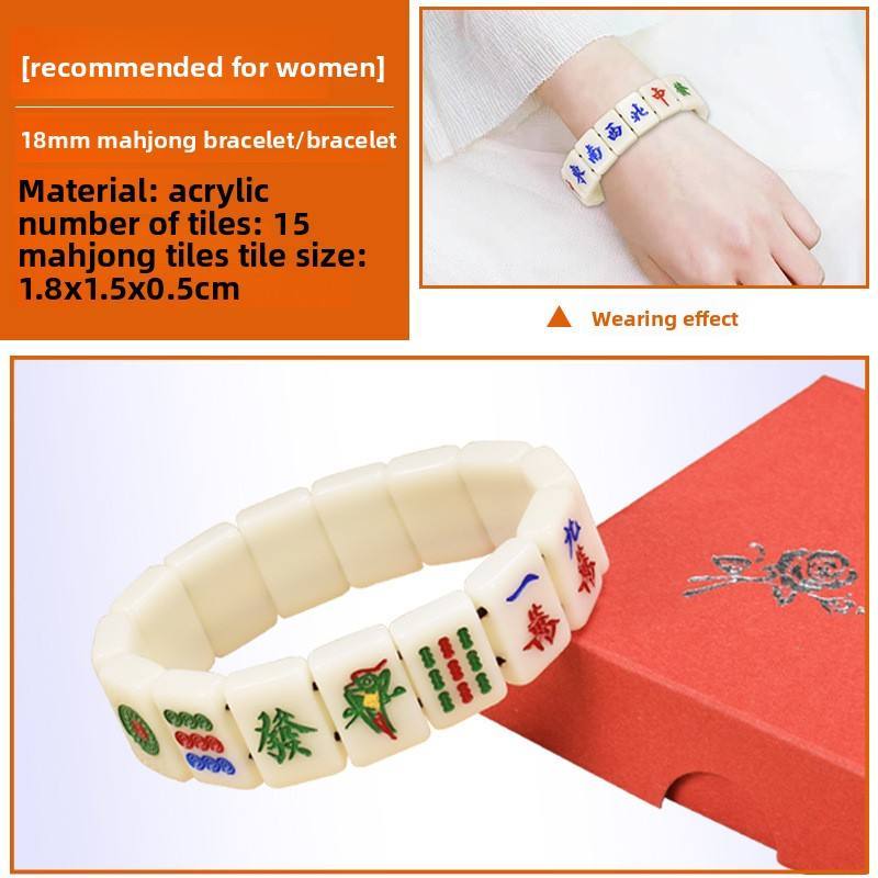 Mahjong Pendant Necklace and Bracelet Set, Acrylic and Wood, for Men and Women, view 2