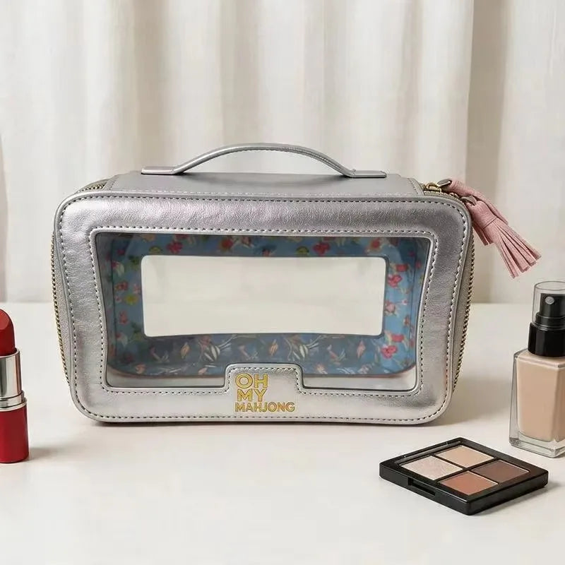 Mahjong Storage Bag, Clear PVC with Zipper and Fringed Handle, Portable Travel Bag, Multicolor, view 12