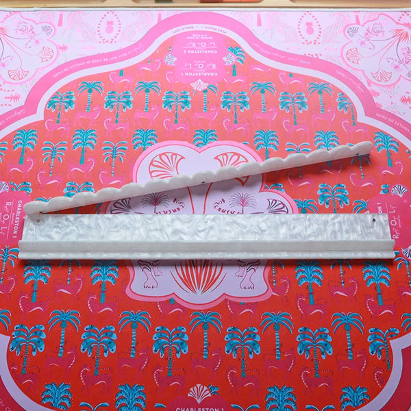 American Mahjong Rack Set with Magnetic Pusher, 20 Inch Modern Scalloped Acrylic, White Pearl