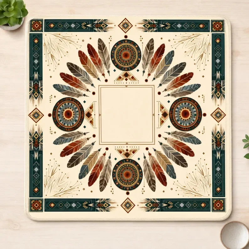 Mahjong Mat with Storage Bag, Neoprene, Non-Slip, Noise Reducing, Celtic Tree of Life, Fox, Moon and Butterfly