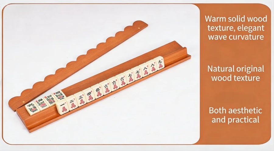 Mahjong Racks and Pushers, Set of 4, 17 Inch Foldable Magnetic Natural Solid Wood, Wave Edge, view 4