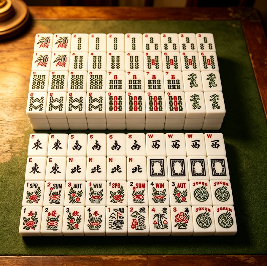 American Mahjong Set, 166 Tiles with Jokers, White Engraved Melamine, Joker and Dragon Design, view 4