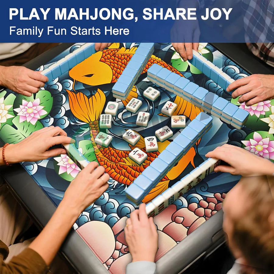 American Mahjong Mat, Foldable Waterproof Rubber, Koi Fish Design, view 2