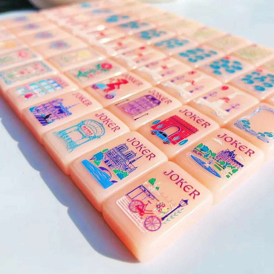 American Mahjong Set, 160 CNC Processed Acrylic Tiles, Pink Parisian Style Starter Kit