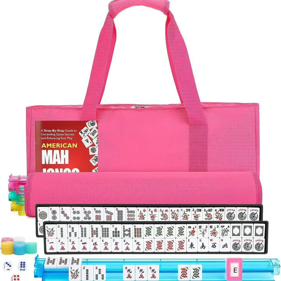 American Mahjong Set, 160 Engraved Tiles, 4 Color Racks and Pushers, Carry Bag, Dice, Scoring Chips, view 2