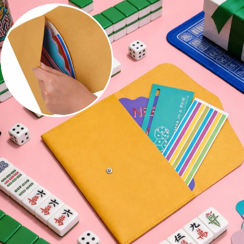 Mahjong Card Clutch Holder Set, Embossed MAHJ PU, with Squeeze Dice Pouch and Line Finder Sleeve, view 5