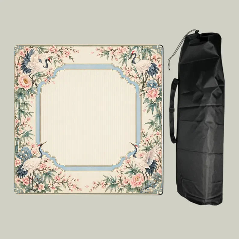 American Mahjong Mat with Storage Bag, Neoprene, Non-Slip, Noise Reducing, Vintage Wildflower Botanical