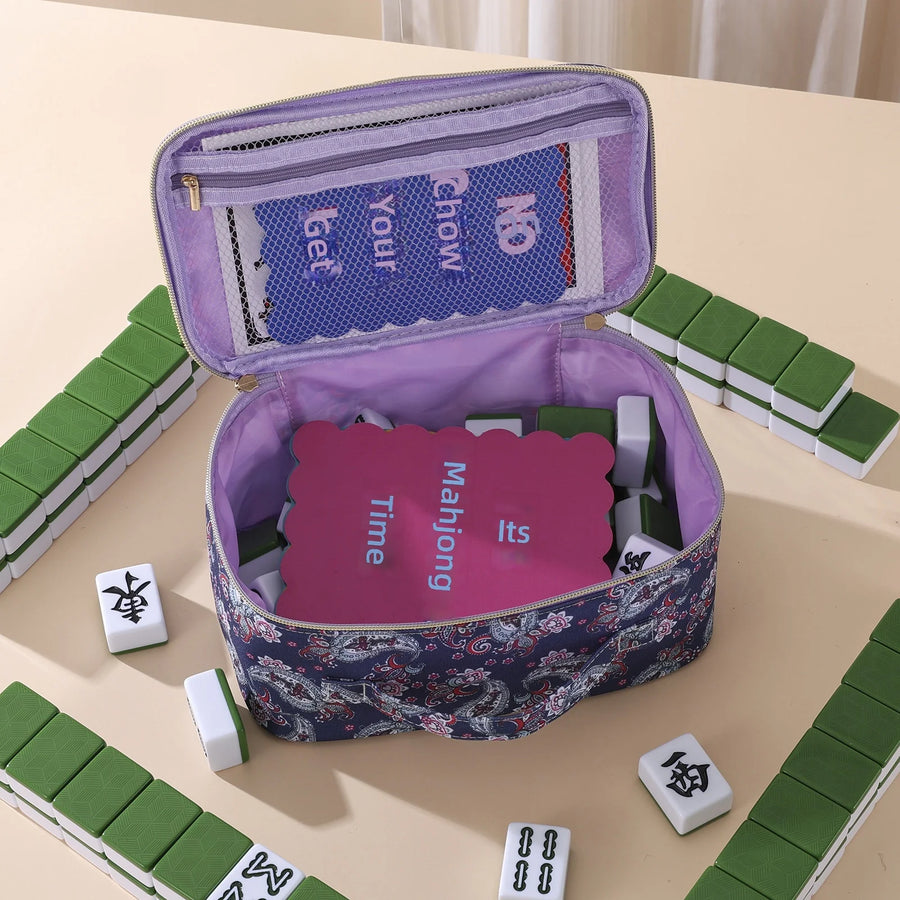 Mahjong Tile and Rack Storage Bag with Handle, Floral Retro Makeup Pouch Design, view 4