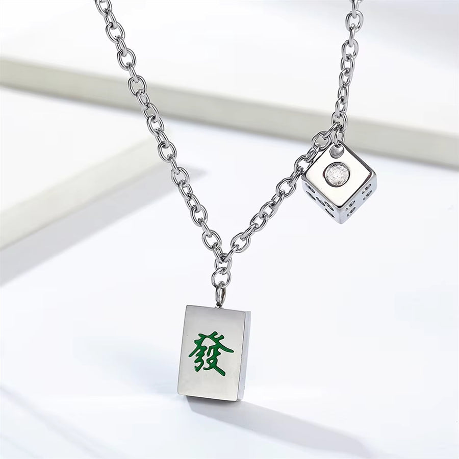 Mahjong Pendant Necklace, 316L Stainless Steel, Chinese Style, Hip Hop, view 5