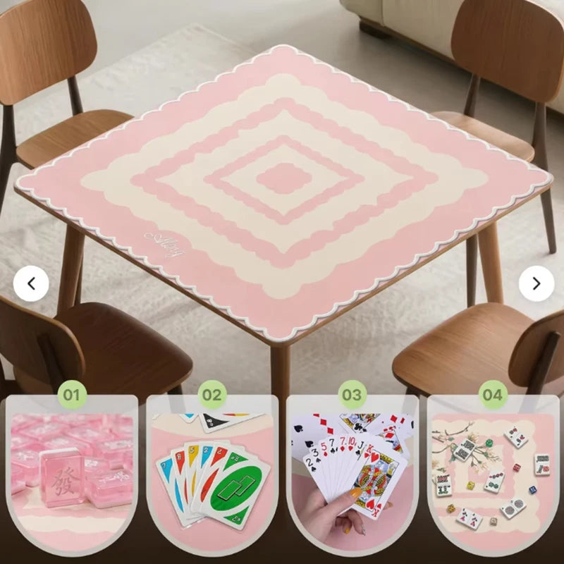 Mahjong Game Mat, 31.5 x 31.5 Inch (80 cm) Foldable Rubber, Pink Lines Design, view 2