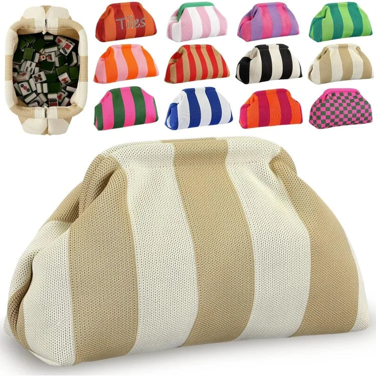 Mahjong Zipper Pouch, Striped Knit Storage Bag for Tiles, Dice and Scoring Chips, Multicolor, view 11