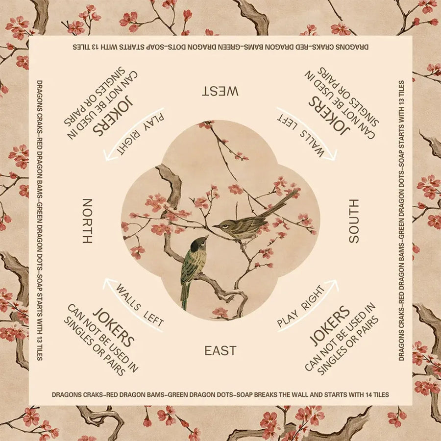 American Mahjong Mat with Carry Bag, Foldable Rubber, Locked Edge, Vintage Floral Pattern