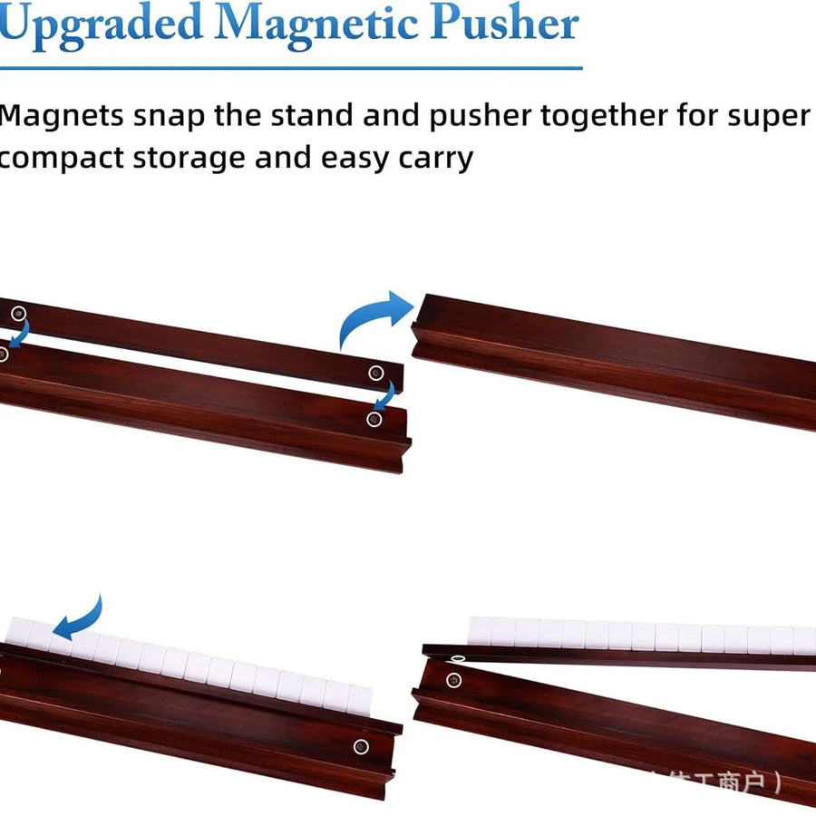 Wooden Mahjong Storage Rack and Pusher Holder, Magnetic, Shelf Stand for 4 Players, view 4