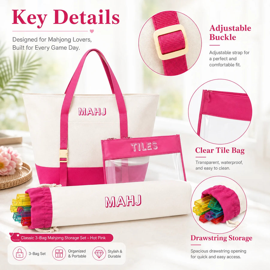 Mahjong Travel Bag, Canvas Carrying Case and Accessories Organizer, Portable, view 4
